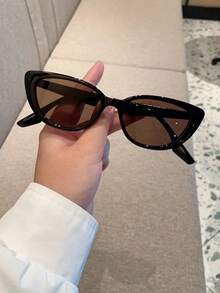 1pc Women's Brown Cat Eye PC Frame Solid Color Retro Fashion Glasses, Suitable For Daily Wear Boho Vacay Vacay Vibes - 黑色 2 - 查看 8