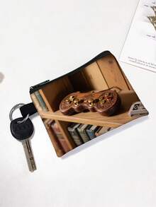 1 pieza Monedero compacto con cremallera, bolsa con cremallera de poliéster de moda y duradera, diseño impreso con estilo de gamepad, ideal para guardar monedas y pequeños artículos esenciales, regalo divertido con cierre , material duradero, fácil de mantener