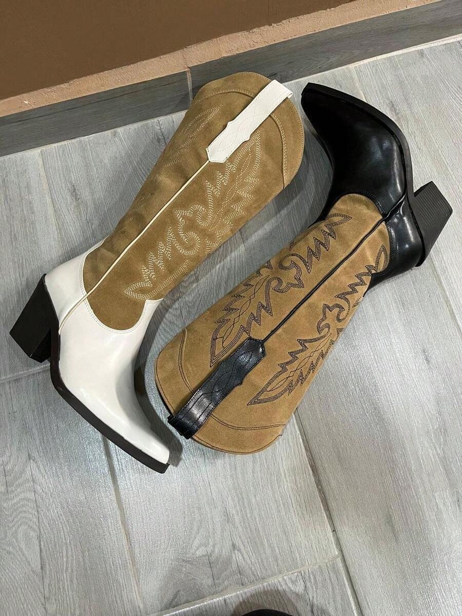 Botin vaquero de mujer cowgirl botas de piso para mujer calzado vaquero botas estilo tejano botas western cowboy de tacón bajo suela antideslizante acojinadas botas para fiestas festivales texanas desierto jaripeos casuales botines cortos botas womens boots shoes Willows Cowboy ANUDADO Vacaciones - Beis - Ver 1
