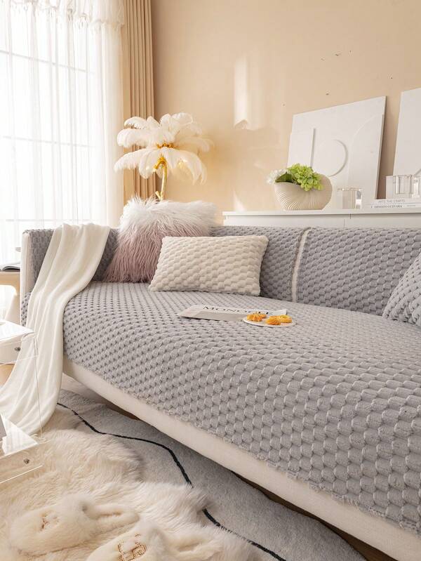 冬季柔软绒面沙发套 - 保暖防滑沙发保护套，适合有宠物和家居装饰