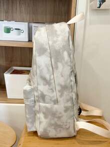 Mochila de gran capacidad con estampado de letras de unicolor y teñido anudado, mochila escolar - Beis - Ver 6