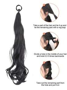 1pc Synthetic Hair Extension Bundled In Twisted Style, Length Around 20inch, Suitable For Daily Wear, Black - Black - View 6