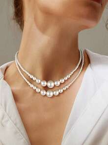 1 Set elegante Farbverlauf-Perlenkette und Ohrringe, französischer minimalistischer Schmuck, luxuriöse Mode-Choker-Kette, Damen Pullover Accessoire mit Geschenkbox