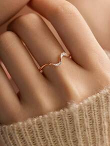 BALMORA 1pc Sterling S925 Silver Vintage Simple Elegant Geometry Wavy Zirconia Finger Ring For Women Party Daily Wearing Friendship Jewelry Gift