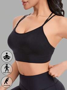 Sutien sport fără fereturi pentru femei, confortabil pentru yoga, alergare, fitness, pilates, design încrucișat cu spatele, potrivit pentru purtare zilnică