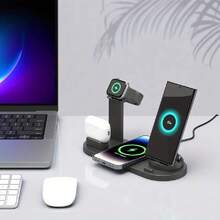 Wireless Charging Station 3 In 1 Standard 15W Fast Charging Dock, Suitable For IPhone 16 15 14 13 12 11 X 8 Pro Max/Pro/Mini/Plus Watch Ultra 10/9/8 7/6/5/4/3/2 SE,Pods 4/3/2/Pro/Pro2 Suitable For Office, Dorm, And Home Wireless Charger Phone Charger - Black and White - View 3