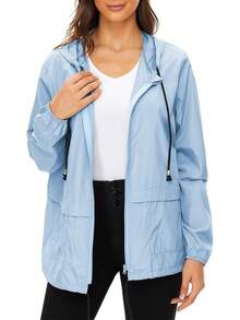 Packable Waterproof Lightweight Women's Rain Jackets With Hood Windbreaker - Z Blue - 查看 1
