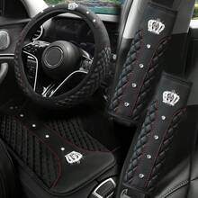 4 Stücke Krone Künstlicher Diamant Glitzer Mode PU Leder Rutschfeste Ohne Innenring Lenkradabdeckung Set Passend für 37-38CM Lenkrad Auto Zubehör