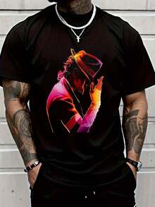 100% Cotton Men Shirt Vintage MJ Music Superstar Artist Black T-Shirt - Casual Shirt, Unisex Shirt, Soft Fabric, Breathable, Comfortable, Short-Sleeved Retro - 黑色 - 查看 1