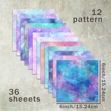 36 Sheets 6inch Colorful Cosmic Starry Background Scrapbooking Paper, Suitable For Bullet Journals, Scrapbooks, Cards And Crafts - Purple - View 7