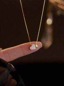 1PC Simple Sweet Niche Inlaid Zirconia Double Love Pendant Necklace For Women's Exquisite Jewelry Party Mother's Day Gift - Pendant Necklace - View 9