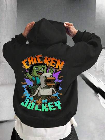 1pc Tween Boy Casual Printed Pullover Hoodie Sweatshirt, Loose Fit, Warm Thermal Lining, Suitable For Autumn/Winter, Youth Clothing