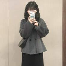 2025 年秋冬の新作ヘボンスタイルショートウールコート小柄な人向け韓国スタイルグレーウールコート女性用 - [グレー] - チェックする 1