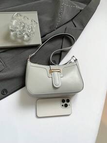 复古时尚纹理小方包女2025新款时尚休闲腋下包简约单肩斜挎包 - 灰色 - 查看 5