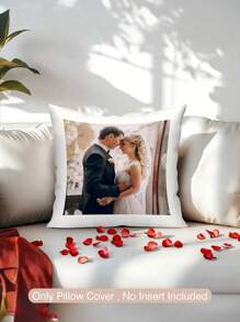 1pc Customized Couple Photo DIY Pillow Case, Personalized Husband And Wife Photo Customization, Valentine's Day, Wedding Anniversary, Couples, Family, Mother's Day, Father's Day, Thanksgiving, Teacher's Day Gift, Single-Sided Printed Pillow Cover, Suitable For Gifts To Family, Couples, Friends, Yourself (Pillow Insert Not Included) - Multicolor - View 3