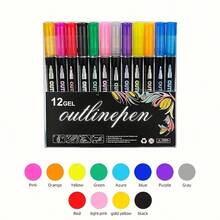 8/12/24/36/48 Colors Dual-Line Contour Pen, Glitter Metallic Pen, Colorful Fluorescent Marker Pen,Acrylic Markers, Marker Pen Set,Perfect For Painting, Illustrations, Handcrafted Art,School Back-To-School Season For Coloring Books And Other DIY Projects,Suitable For Paper, Fabric, Wood, Rocks, Plastic, Glass, Ceramics, Pumpkins, Etc., Acrylic Paint Marker Pens For Students And Adults, Easter,Thanksgiving, Halloween, Christmas Gifts