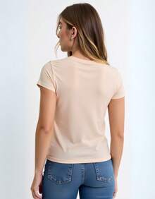 Blusinhas Feminina T-shirt Algodão Gola V Lisa Básicas Confortáveis - Caqui - Visão 3