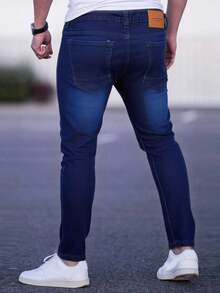 Pantalón Skinny para Hombre Pantalones Moda Mezclilla Ajustados Elásticos Jeans Clasicos de Hombre con Bolsillo moderna urbano comodo - Azul lavado oscuro - Ver 3
