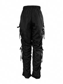 Women's Black Outdoor Sports Retro Cargo Pants, 90s Streetwear Y2K Fashion Pockets
