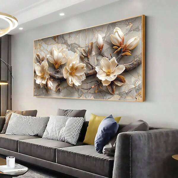 1 Stück rahmenloses modernes abstraktes Blumen- und Zweig-Wandkunstgemälde auf Leinwand - Beige/Weiß/Braun/Grau Retro Landschaftsdesign, Wohnzimmer, Schlafzimmer, Leinwandkunst Wanddekoration