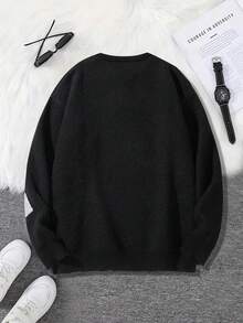 1pc Teen Boys Minimalist Versatile Casual Retro Knit Sweater, Autumn/Winter - Black - View 2