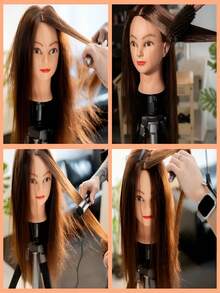 带真人头发的模特头 80% 26 英寸头发模特头，可在娃娃头上练习发型设计，配有夹子和工具，美容模特头（#4 无化妆） - 紫紅色 - 查看 11