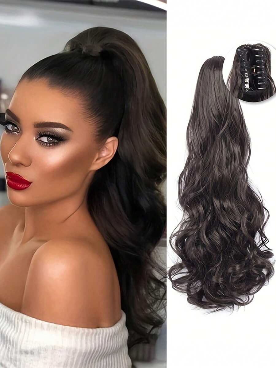 合成爪夹马尾接发，20 英寸长卷发波浪马尾接发，适合女性马尾发片 - 彩色 - 查看 1