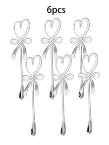 1 Piece/3 Pieces/6 Pieces Coffee Spoon, Long Handle Dessert Spoon, Heart Butterfly Coffee Spoon, Heart Bow Hanging Cup Spoon, Stainless Steel Coffee Stirring Spoon, Table Spoon, Stainless Steel Heart Bow Spoon, Stainless Steel Honey Spoon, Baking Spoon, Ice Cream Spoon, Heart-Shaped Design Spoon, Cute Spoon, Tea Spoon,