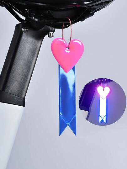 3pcs Bicycle Safety Flag With Heart-Shaped Reflective PVC Taillights - Multiple Colors With Chain Night Riding Accessories, High Visibility Reflective Equipment Suitable For Cycling, Walking, Running, Backpacking, Helmets, And Dog Walking