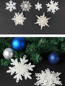 Plastic White Snowflake Hanging Ornaments, Christmas Snowflake Garland For Window, Christmas Tree, Party Decoration