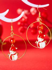 1 对圣诞雪人吊坠耳环，可爱喜庆，适合节日和日常佩戴，最佳礼物选择 - 紅色 - 查看 4