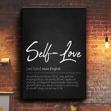 1pc Framed Canvas Painting Art - White Handwritten "Self-Love" Inspirational Wall Art, Modern Minimalist Wrapped Canvas Print For Living Room, Bedroom, Office Decor - Positive Affirmation Home Gift, Canvas Wall Art,Modern Home Decoration,Bedroom Wall Art,Wall Art Decor,Canvas Wall Art,Framed Wall Art,High Resolution Wrapping Canvas Painting - 黑與白 - 查看 3