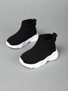 Kids' Simple Style Long Tube Breathable Durable Fabric Sports Shoes - Black - View 4