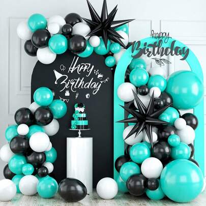 116pcsblue Balloon Garland Arches Includes Exploding Star-Shaped Foil Balloons, As Well As Blue, Black, And White Latex Balloons. Perfect For Birthdays, Baby Showers, First Birthdays, Weddings, Anniversaries, And Other Party Decorations.