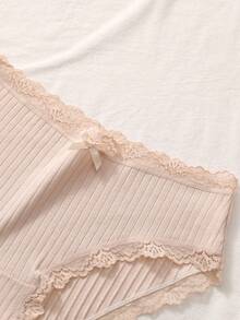 7pcs Women's Romantic Ribbed Bow Cotton Panties, Sexy Underwear