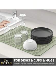 ME.FAN Silicone Dish Drying Mat For Kitchen Counter, Dish Drying Pad For Sink, Refrigerator Or Drawer, Countertop Protection Pad S - 12'' X 8'' - Desert Sage