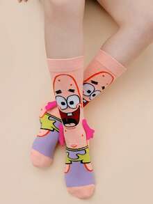 SpongeBob SquarePants 半双可爱卡通海绵宝宝主题磁性情侣/闺蜜袜，个性十足的中筒袜，适合休闲、约会等场合。 - 彩色 - 查看 4