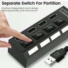 4/7 端口 USB 2.0 集线器多功能扩展坞多 USB2.0 分配器 HUB 扩展器开/关开关适配器适用于 PC 笔记本电脑 - 黑色 - 查看 5