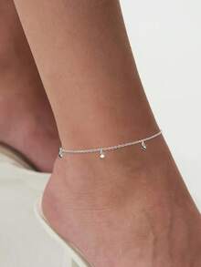 1PC 925 Sterling Silver CZ Anklets For Women, Simple Dainty Adjustable Ankle Bracelet Beach Foot Jewelry - Anklets - View 2
