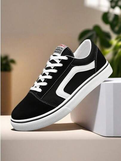 男士纯色休闲滑板鞋，大码帆布鞋，透气防滑系带多功能鞋，适合户外休闲，男士经典街头风格鞋 2000 年代风格情人节创意