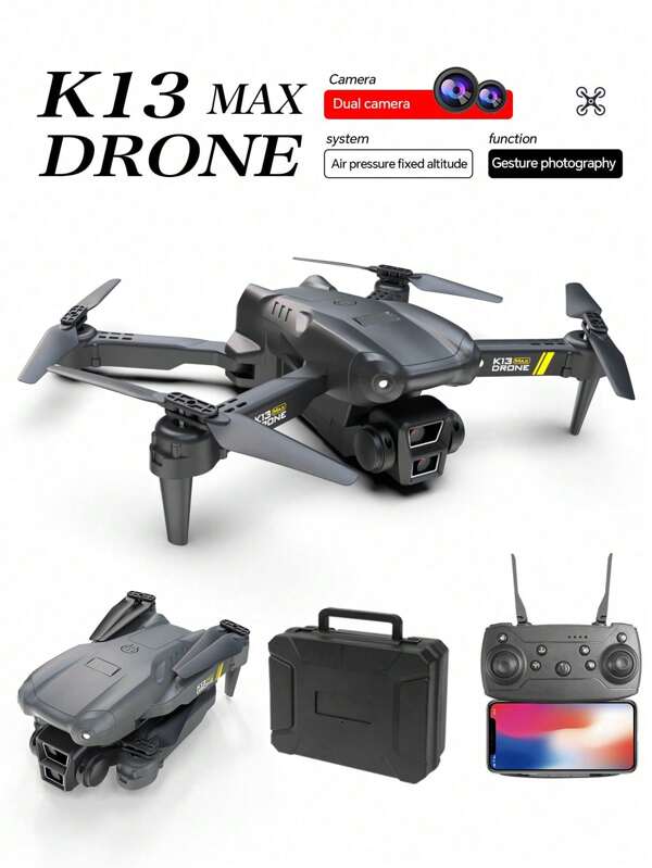 AXNEN K13MAX Foldable Dual-Camera Aerial Photography Drone With One-Key /Landing, Real-Time Image Transmission, Gesture Photo/Video Control, Smart Altitude Hold, Path Flight Mode, 360° Flip, Beginner-Friendly Design - Perfect Gift For Any Occasion