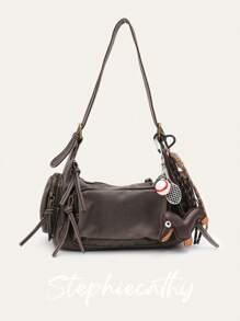 STEPHIECATHY 复古学院风女士单肩包，水洗PU皮革材质，拉链封口，多口袋设计，实用百搭，可斜挎携带，适合日常通勤、大学校园、旅行等多种场合。Y2K风格，2000年代时尚，波西米亚风，女士手提包，精美礼品。 - 彩色 - 查看 23