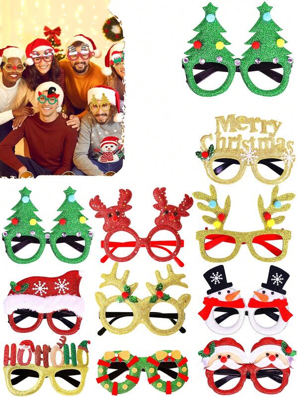 12/6pcs/Christmas Party Glasses Sparkling Holiday Party Glasses Christmas Tree Frames Christmas Decorative Accessories Christmas Party Costume Glasses Holiday Gifts (One Size Fits All)