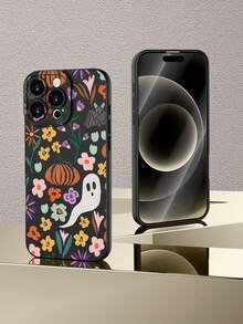 1 pièce Étui de téléphone avec motif citrouille fantôme, avec rebord surélevé pour la caméra et protection des bords en TPU, compatible avec 16/15/14/13/12/11 Pro Max, Galaxy S25/S24/S23/S21 et série A54/A53/A52/A34/A15, cadeau mignon pour les amis, la famille, les couples, les anniversaires - Noir - Voir 8