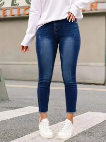 Jeans ajustado para mujeres para uso casual diario ,Pantalones vaqueros azules ajustados elásticos ,Vístete cómoda y con estilo, Pantalones Skinny Jeans de Mezclilla, Efecto Levanta Glúteos, Jeans pitillo - Azul Marino - Ver 4