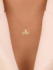 Customized Dancer Name Necklace, Stainless Steel Artistic Gymnastics Necklace, Personalized Ballet Dancer Pendant Necklace, Women's Daily Wear Accessory, Jewelry - Multicolor - View 3