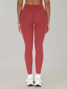 MASKERT 女士瑜伽紧身裤、运动裤、健身裤、瑜伽裤、跑步裤、高弹力运动裤、舒适亲肤紧身裤 - 紅色 - 查看 2