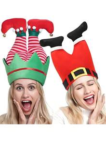 1pc Red Funny Christmas Party Beanie – Elf Pants & Santa Design | For Ugly Sweater Parties, Decor & Gifts - Multicolor - View 1