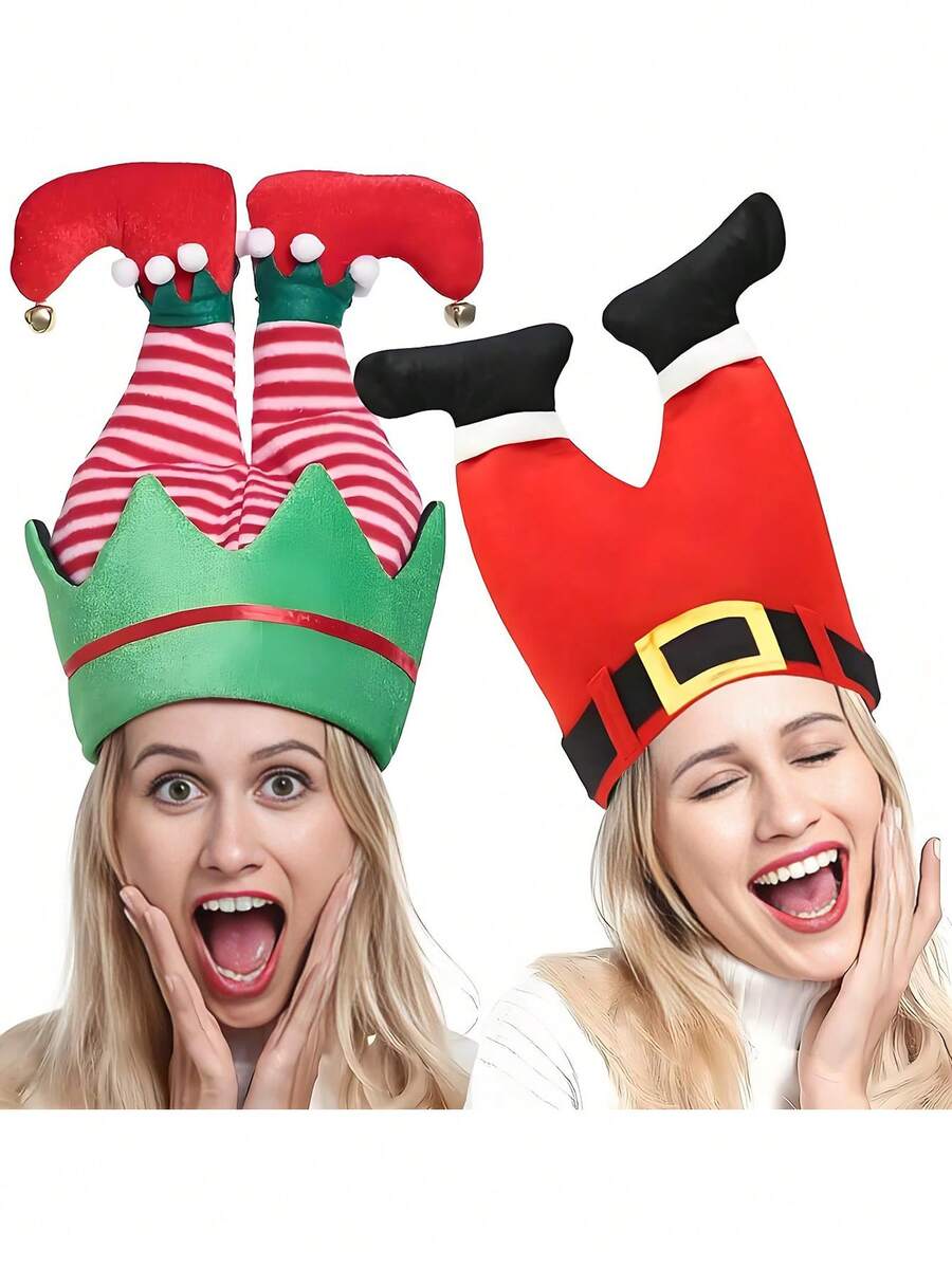 1pc Red Funny Christmas Party Beanie – Elf Pants & Santa Design | For Ugly Sweater Parties, Decor & Gifts - Multicolor - View 1