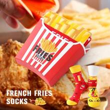 1 Pair Novelty French Fry Box Design Crew Socks, 2025 Autumn/Winter New Unisex Long Socks, Creative Food Inspired Design, Soft & Comfortable, Perfect Gift For Back To School, Birthday, Thanksgiving, Halloween, Christmas, Carnival, Valentine's Day, Family Gathering, Party, Fashionable & Casual Everyday Wear, Fall